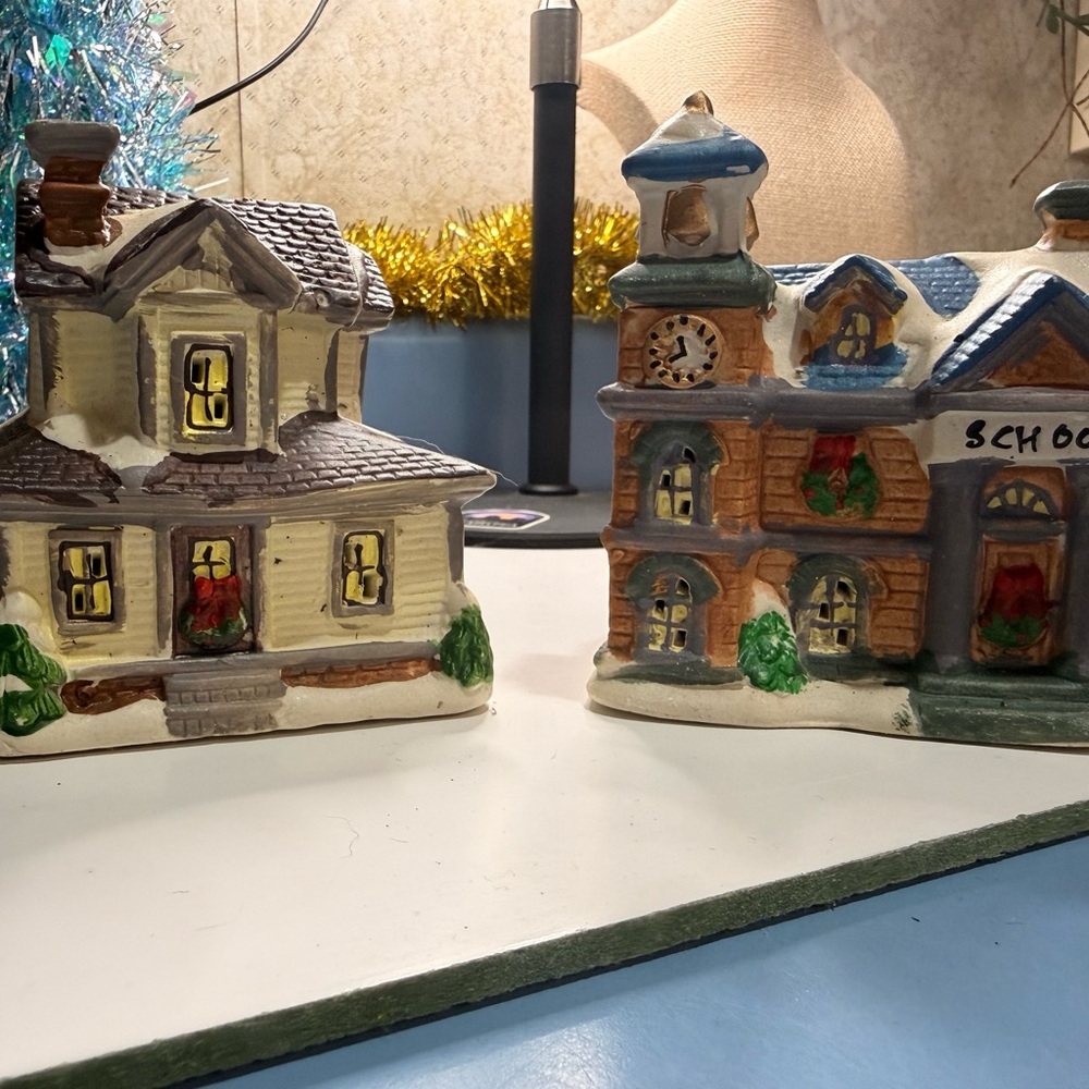 Charming Holiday Village House and School Set